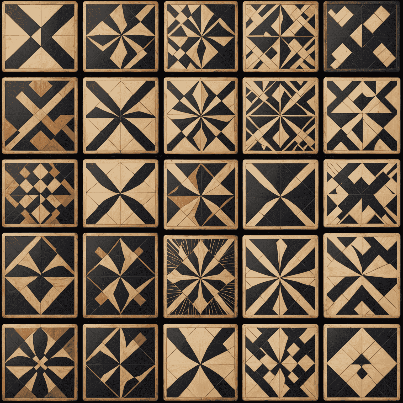 A collage of 10 different abstract game boards, each with unique geometric patterns and pieces, arranged in a grid