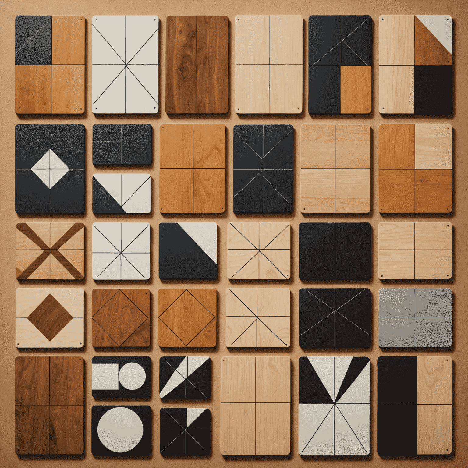 A collage of 10 different abstract game boards, each represented by a simple geometric shape, arranged in a grid to showcase variety for beginners.